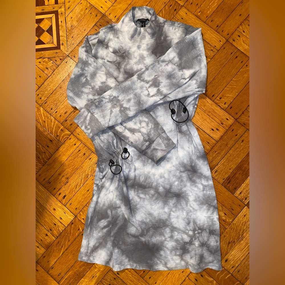 Forever 21 Tie-Dye Wash Mini Dress Grey Charcoal S Long Sleeve Turtle Neck Dress